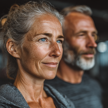 Старші люди займаються йогою на природі